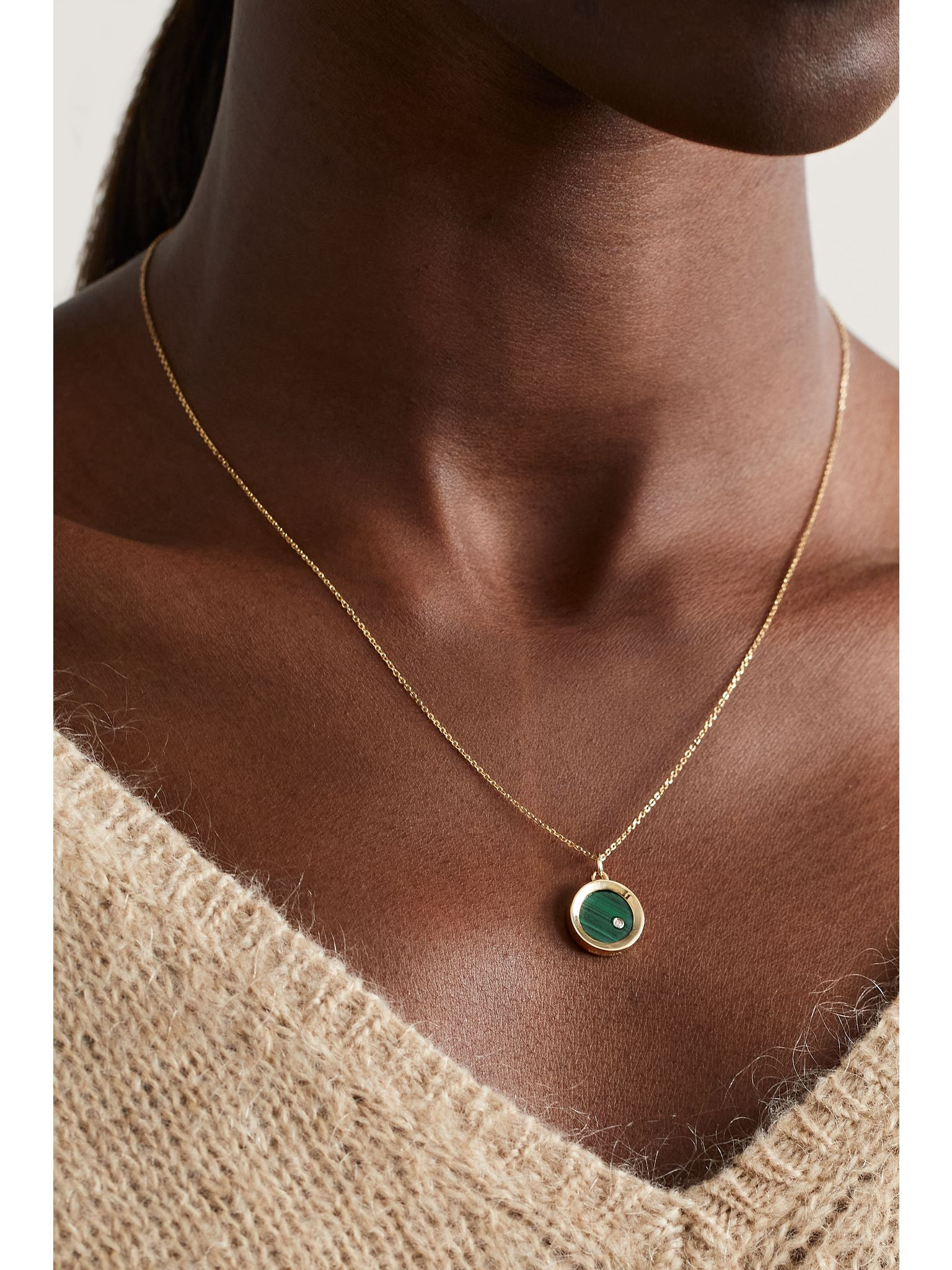 14-karat gold, malachite and diamond necklace Green - 2