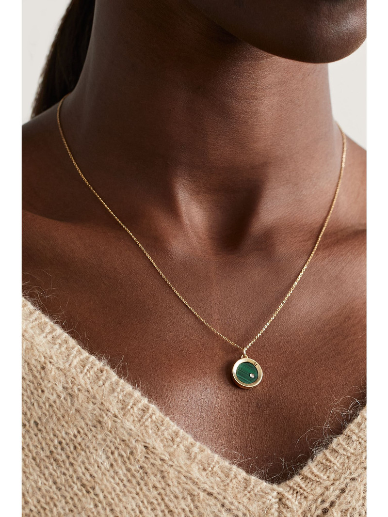 MATEO 14-karat gold, malachite and diamond necklace Green outlook