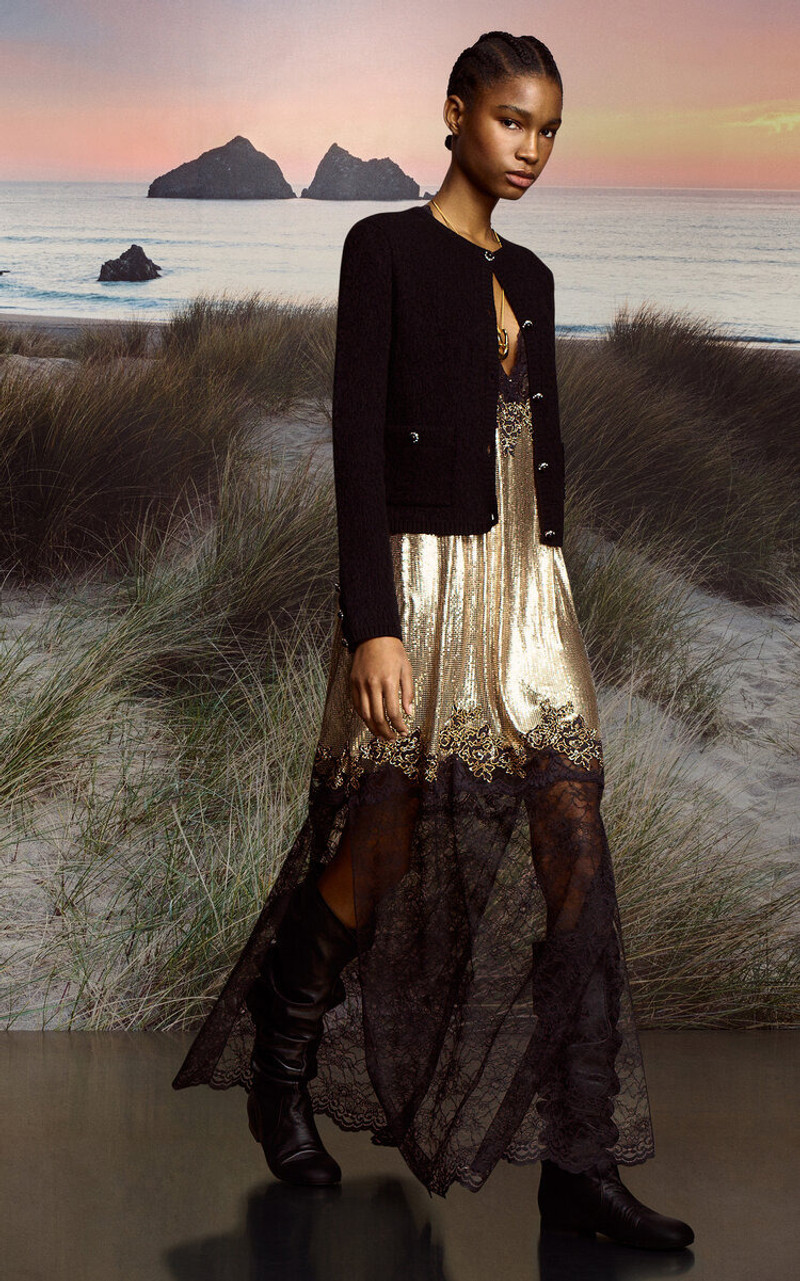 rabanne Metallic Lace-Panelled Maxi Dress gold outlook