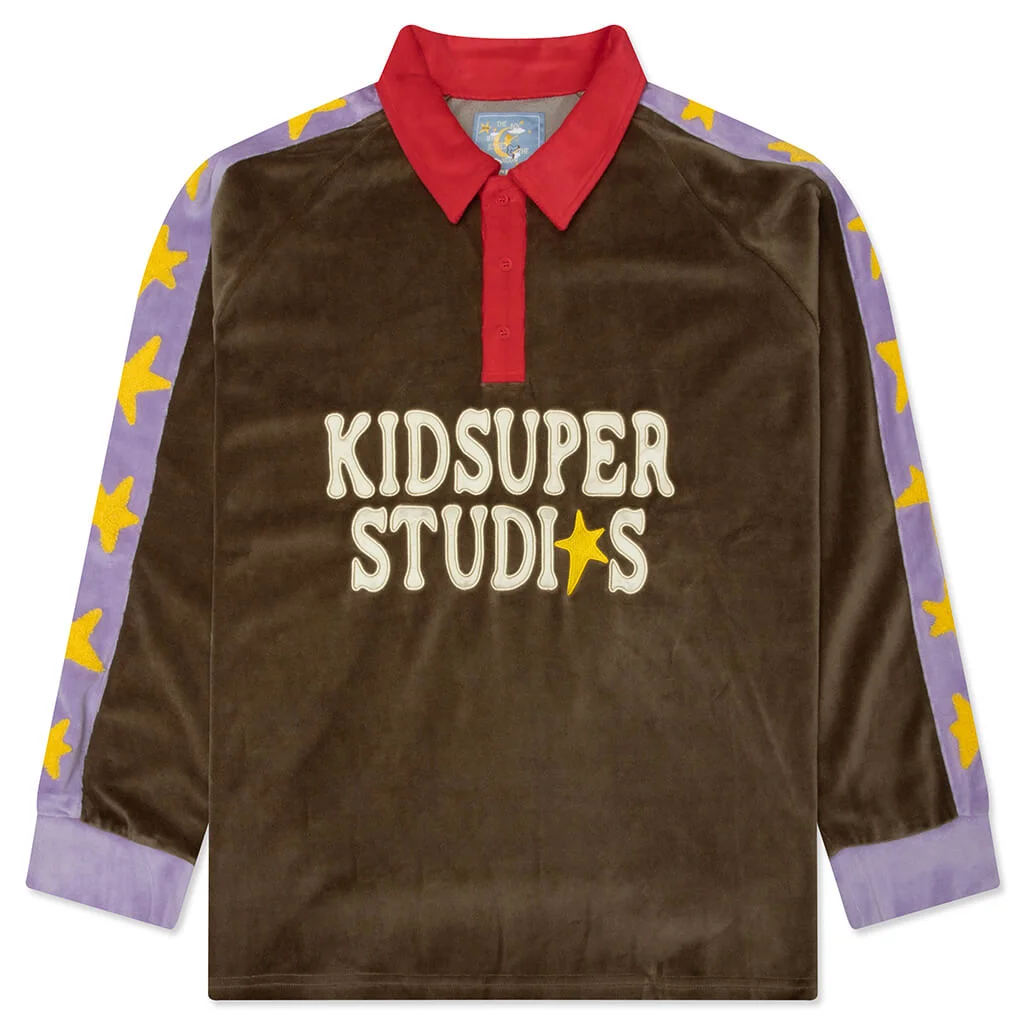 VELOUR STARS RUGBY POLO - BROWN - 1