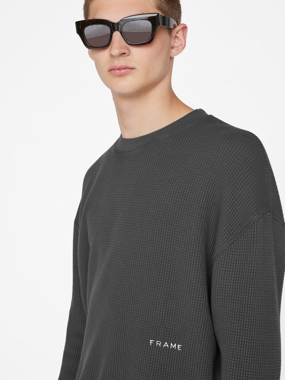 Waffle Textured Sweatshirt in Charcoal Grey - 4