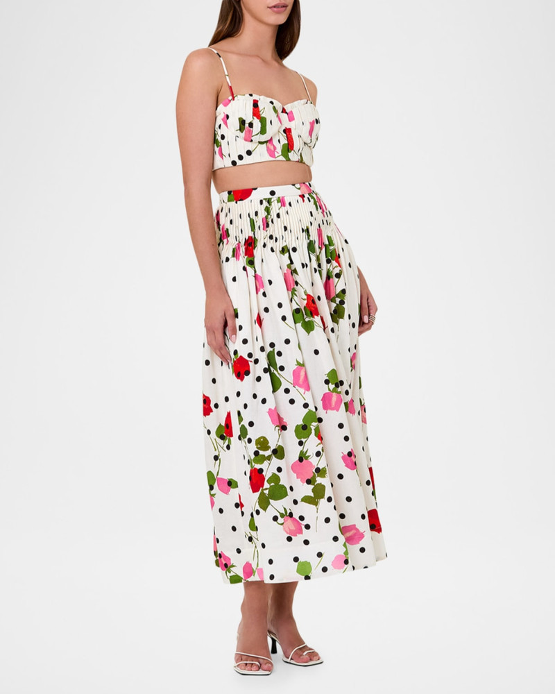 NICHOLAS Amabelle Pleated Floral-Print Midi Skirt outlook