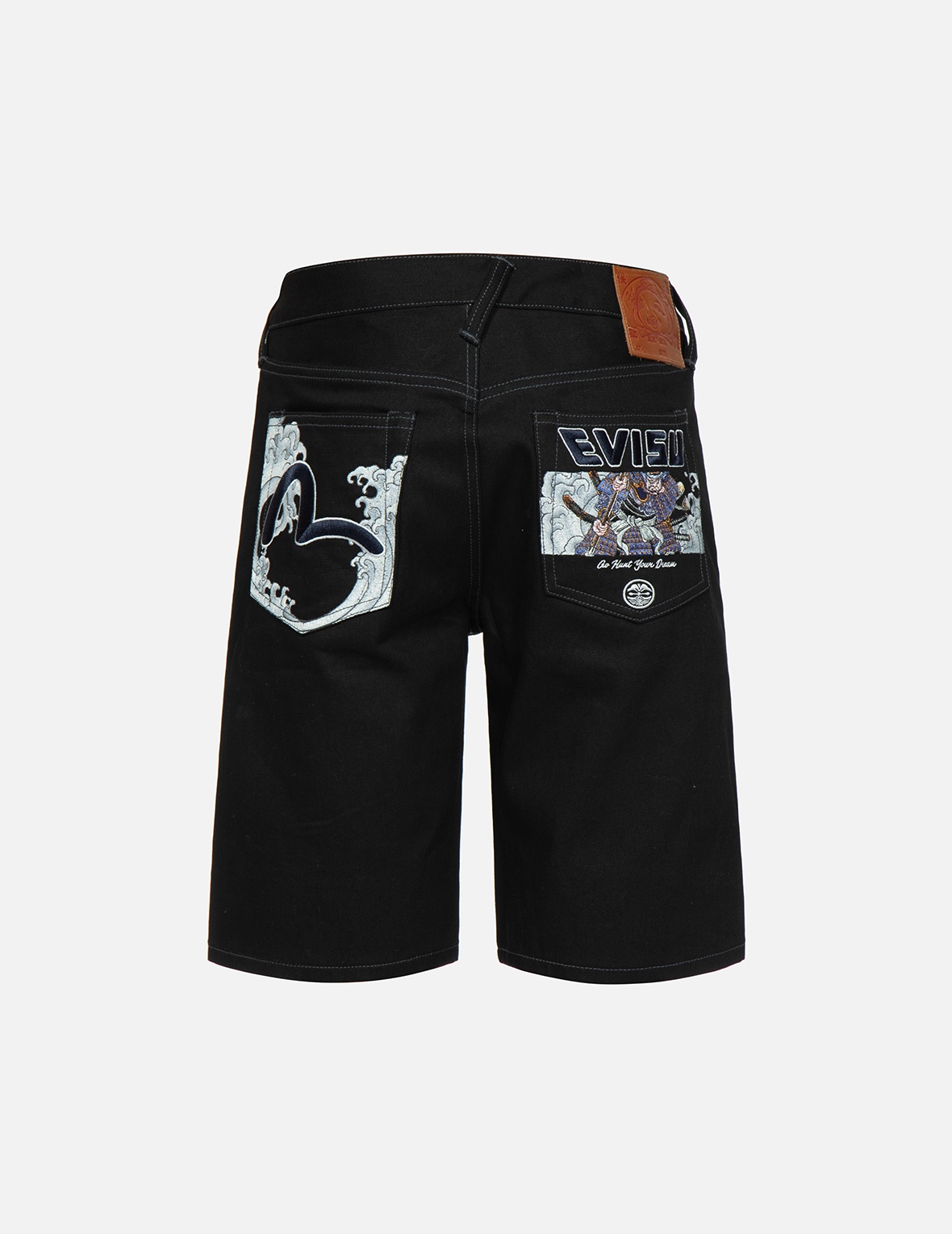 SAMURAI AND SEAGULL EMBROIDERY DENIM SHORTS - 2