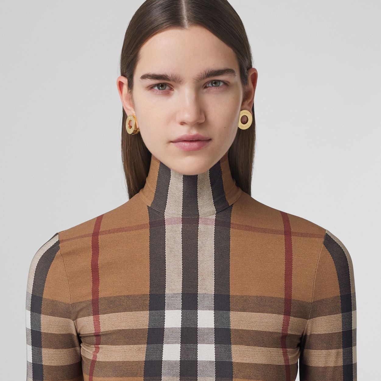 Vintage Check Stretch Jersey Turtleneck Top - 3