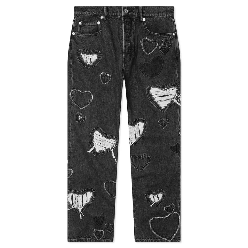 HEART PATCHWORK JEANS - HEART CHARCOAL WASH - 1
