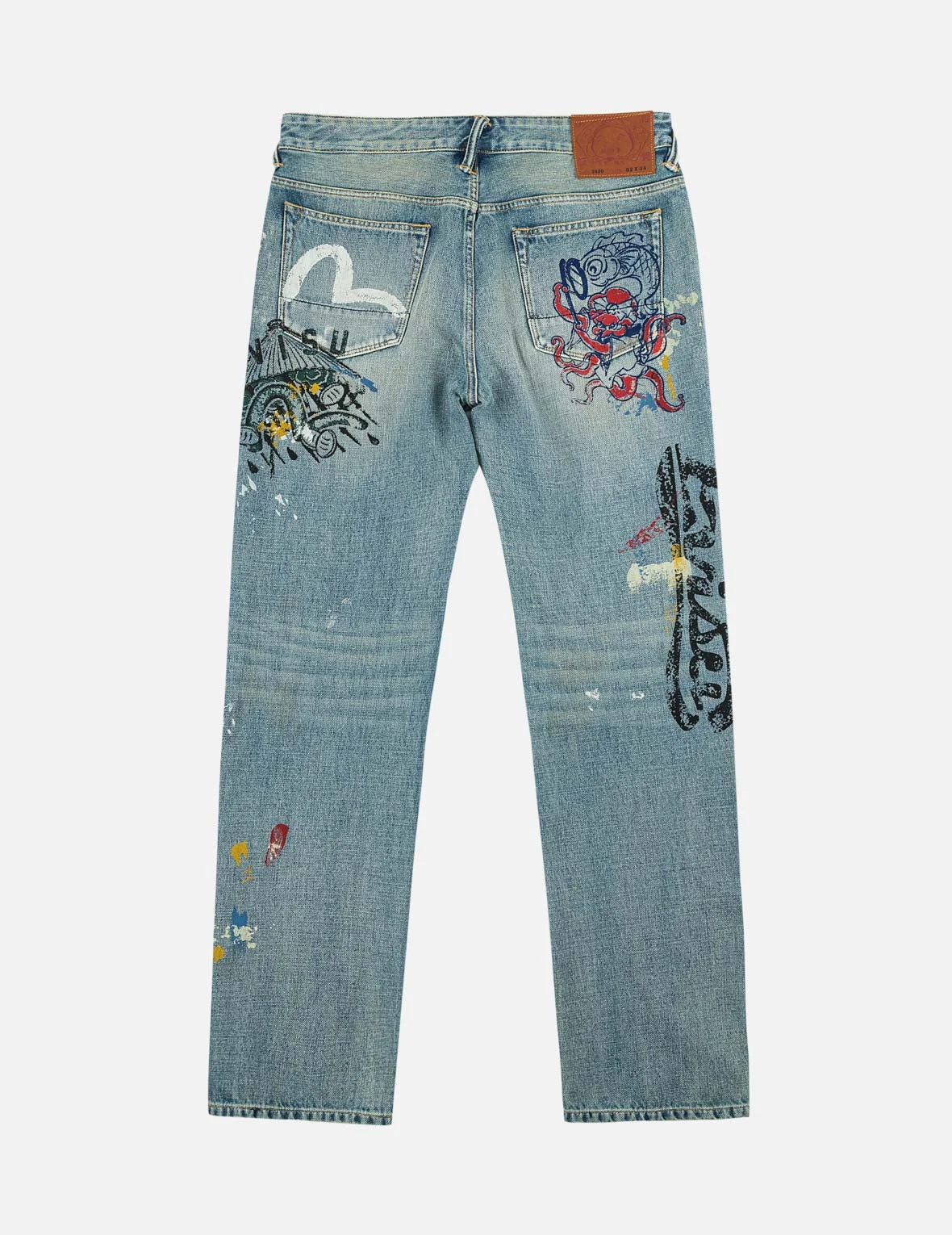 Fortune Theme Hand-Painted All-Over Print Jeans #2020 - 1