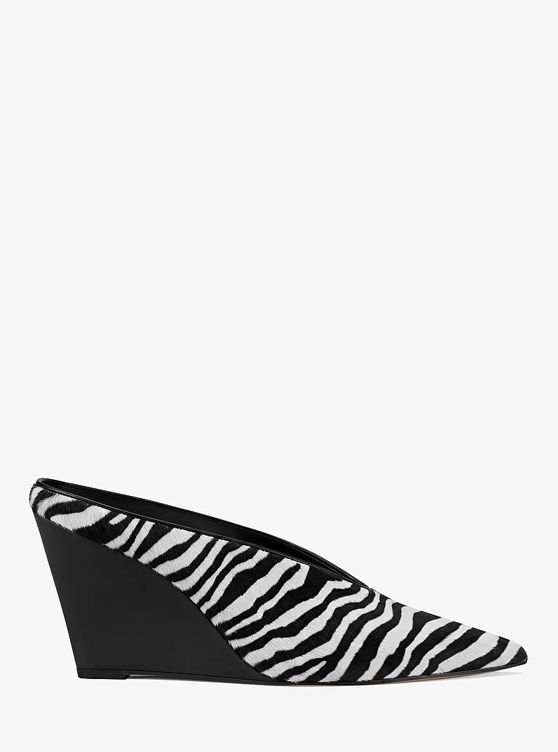 Xandra Zebra Print Calf Hair Wedge Mule - 1