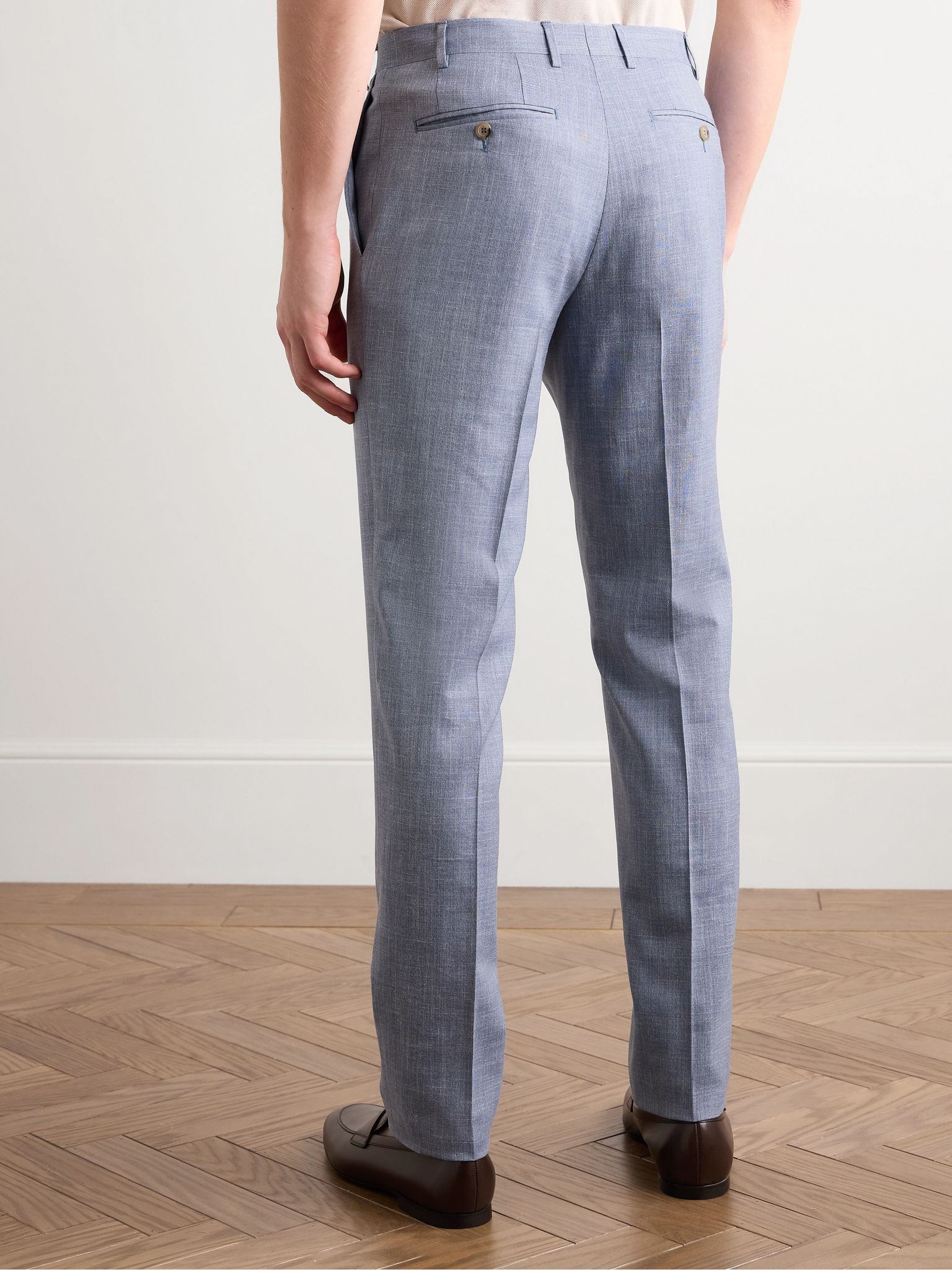 Kei Slim-Fit Straight-Leg Wool, Silk and Linen-Blend Suit Trousers Blue - 4