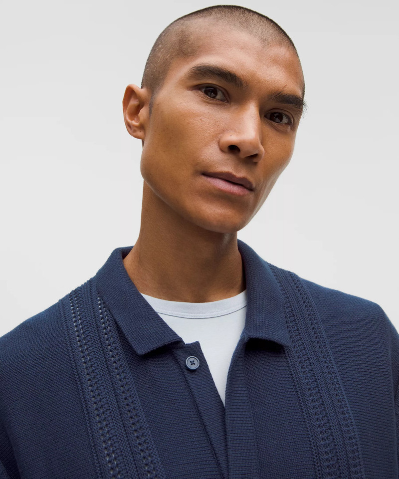 Cotton-Blend Knit Button Up Short-Sleeve Shirt 4