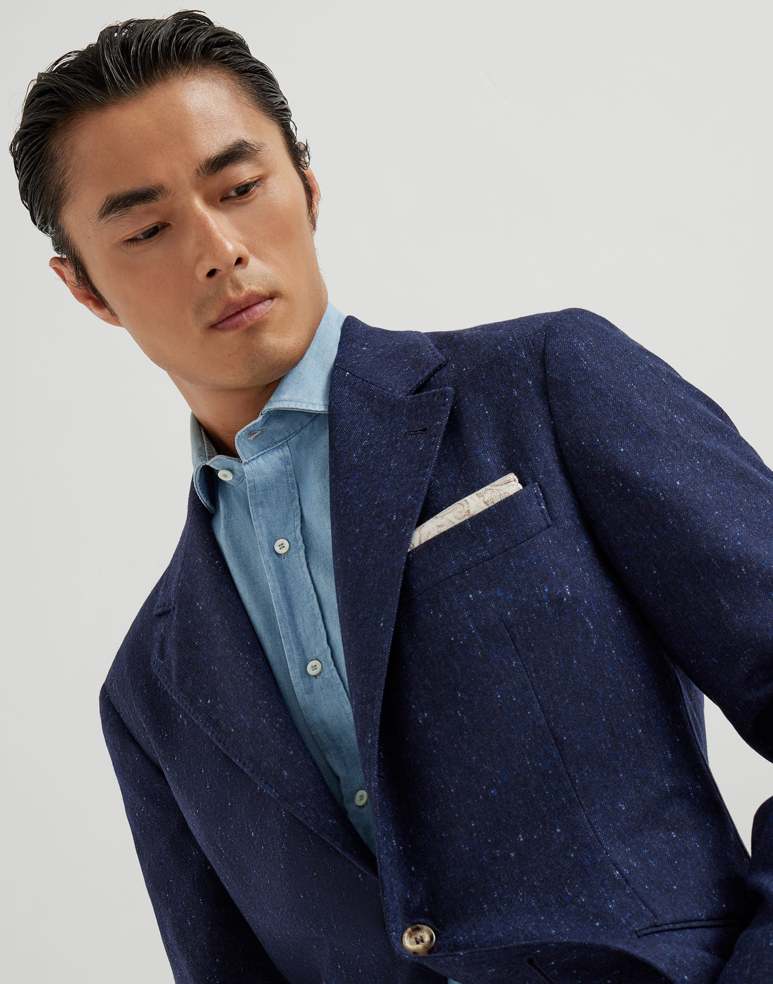 Wool and cashmere flecked grisaille deconstructed Cavallo blazer - 3