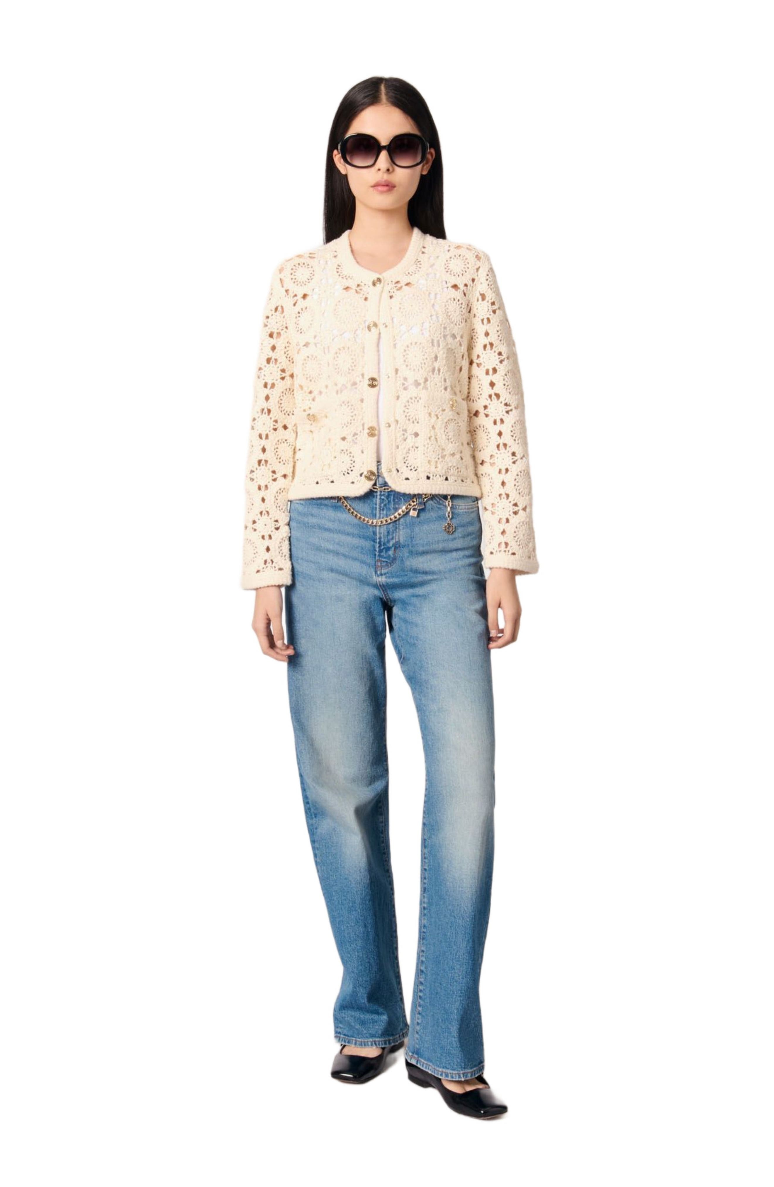 maje Crocheted cropped cardigan in Ecru at Nordstrom - 1