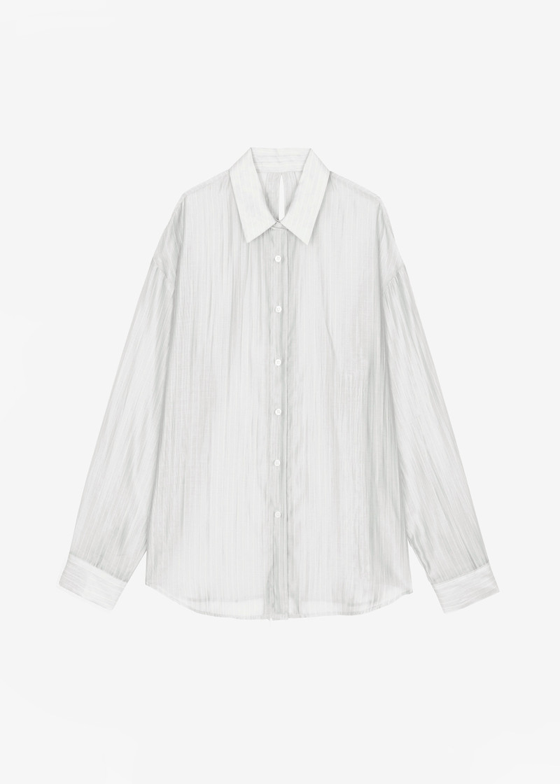 Kesin Open Back Shirt - White/Grey Stripe 1