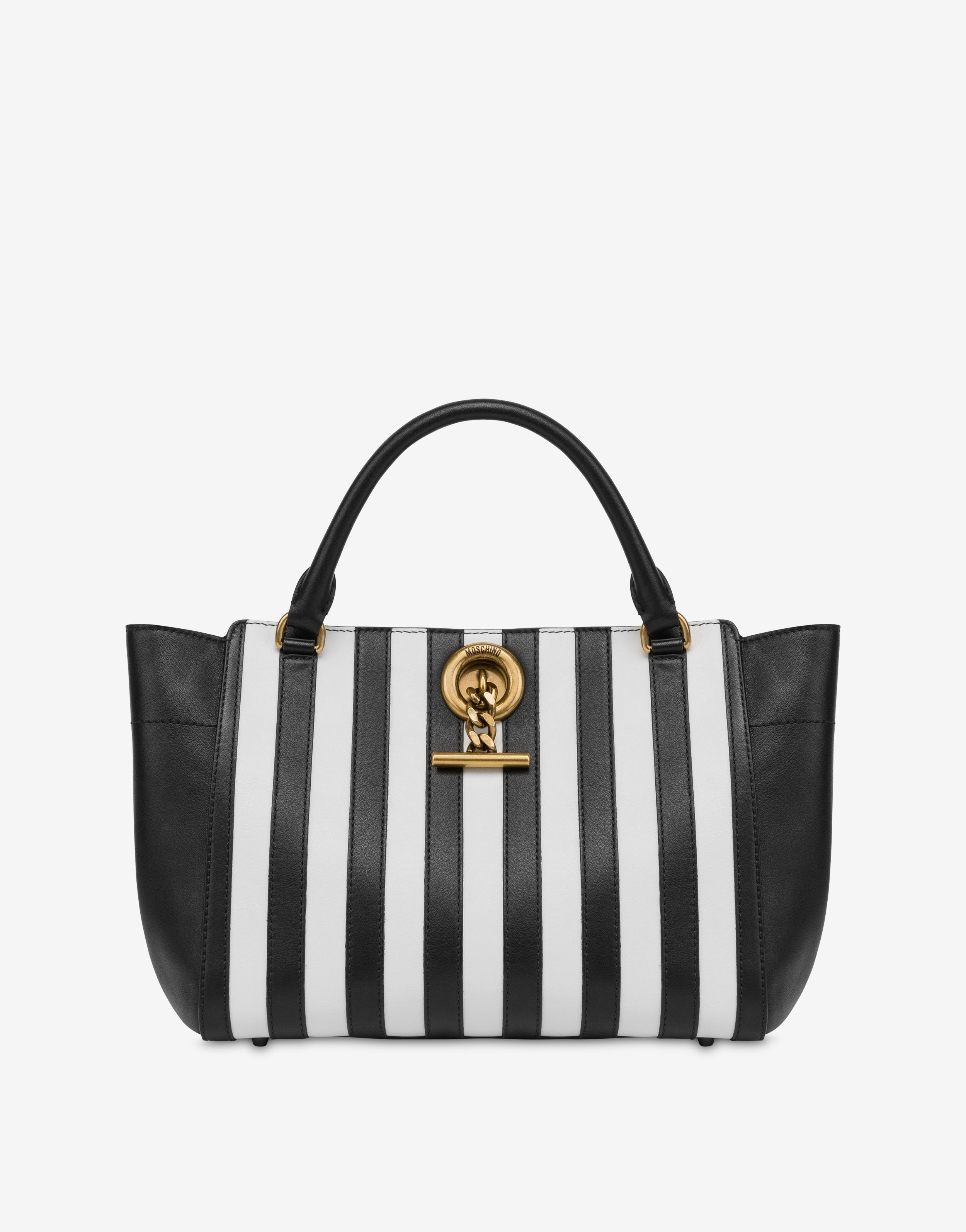 METAL TOGGLE STRIPED HANDBAG - 1