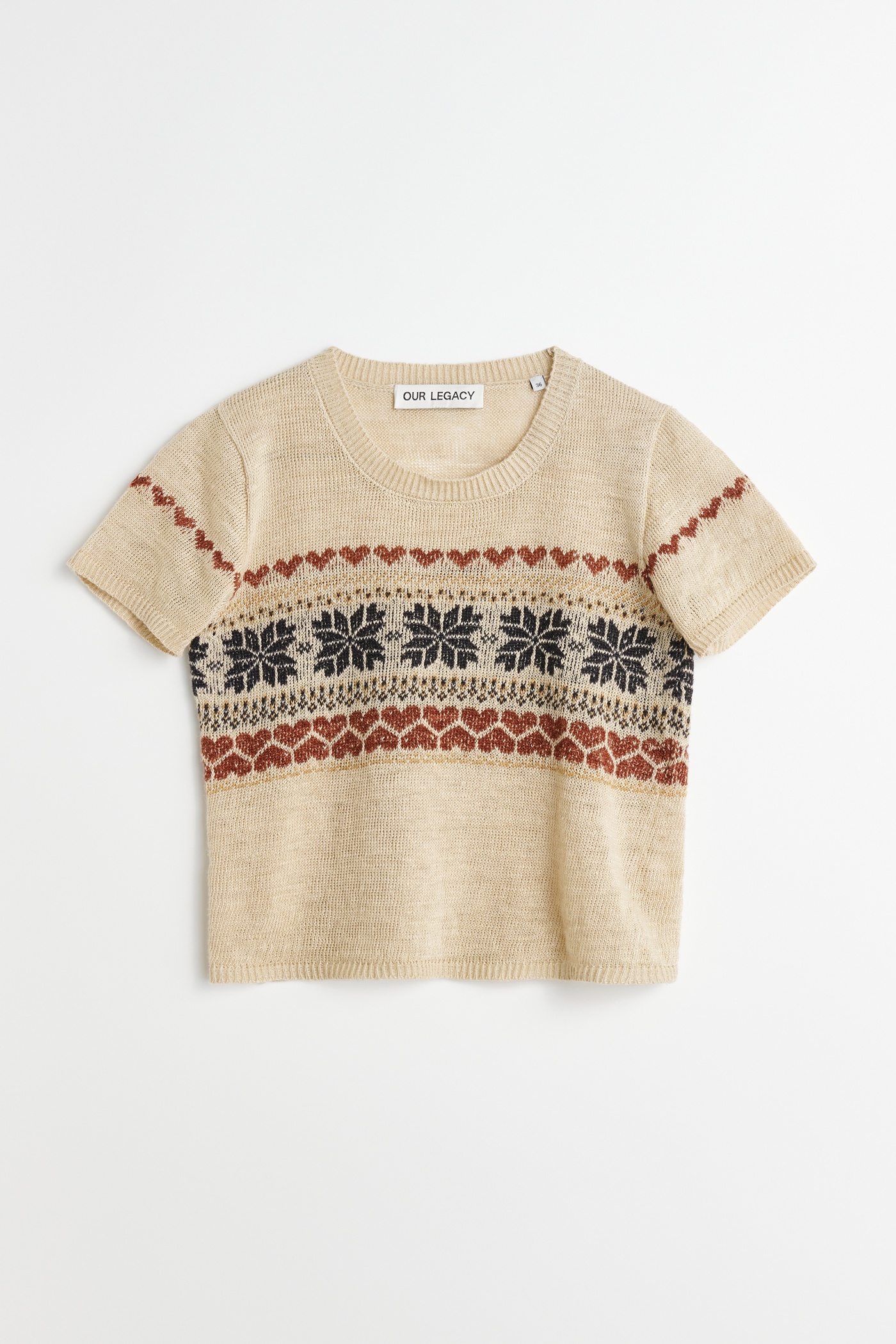 Knitted Cropped T-Shirt Snow Fairisle Hemp - 1