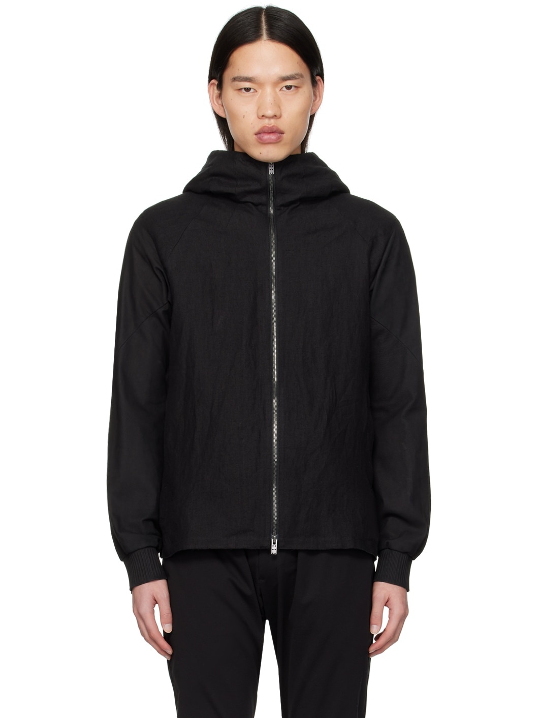 Black Hooded Leather Jacket - 1