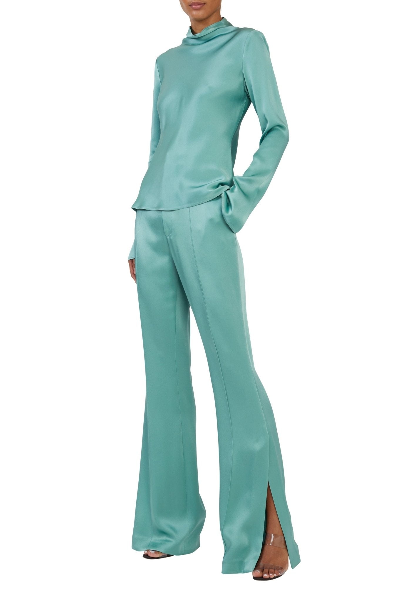 Satin High Waisted Flared Pant - 3