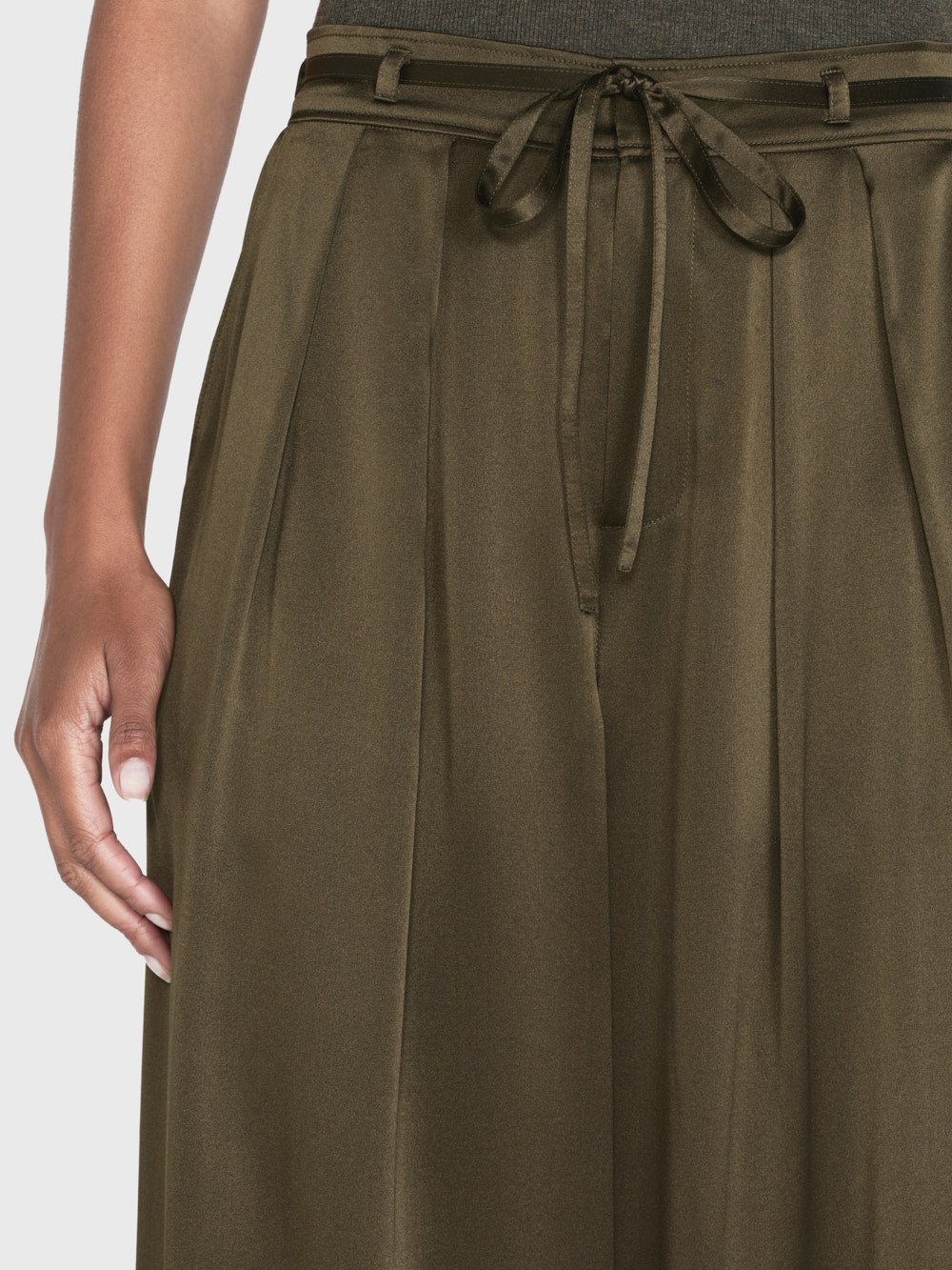 Long Silk Trouser in Rich Military - 6