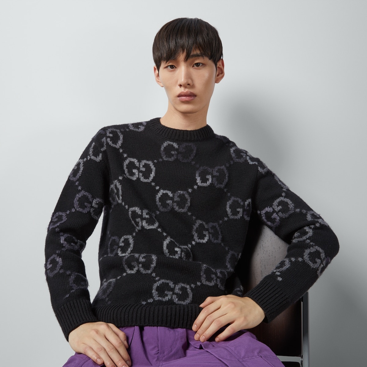 Wool sweater with GG intarsia - 5