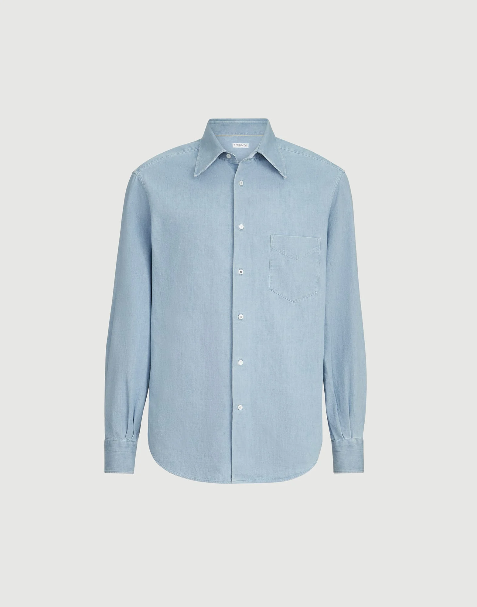 Lightweight denim shirt with Italian collar and chest pocket - 1