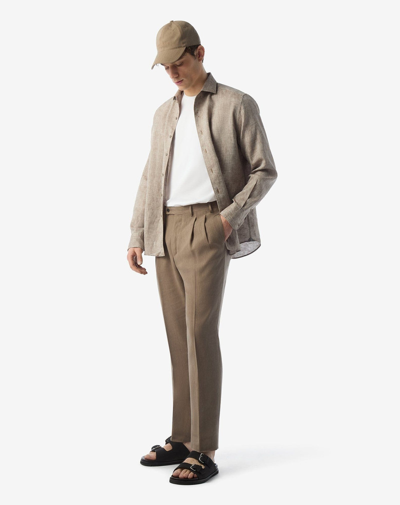 CORNELIANI Extralight beige wool and naturally stretch linen trousers outlook