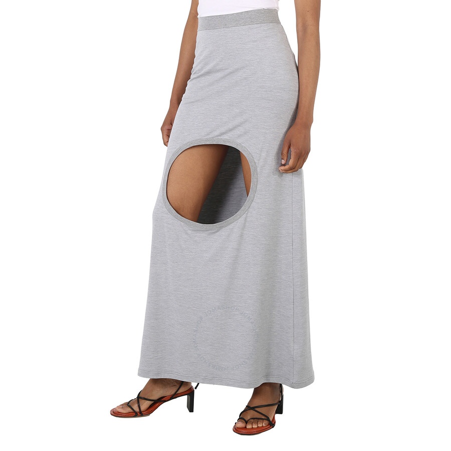 Burberry Ladies Grey Melange Stretch Silk Jersey Step-through Skirt - 4