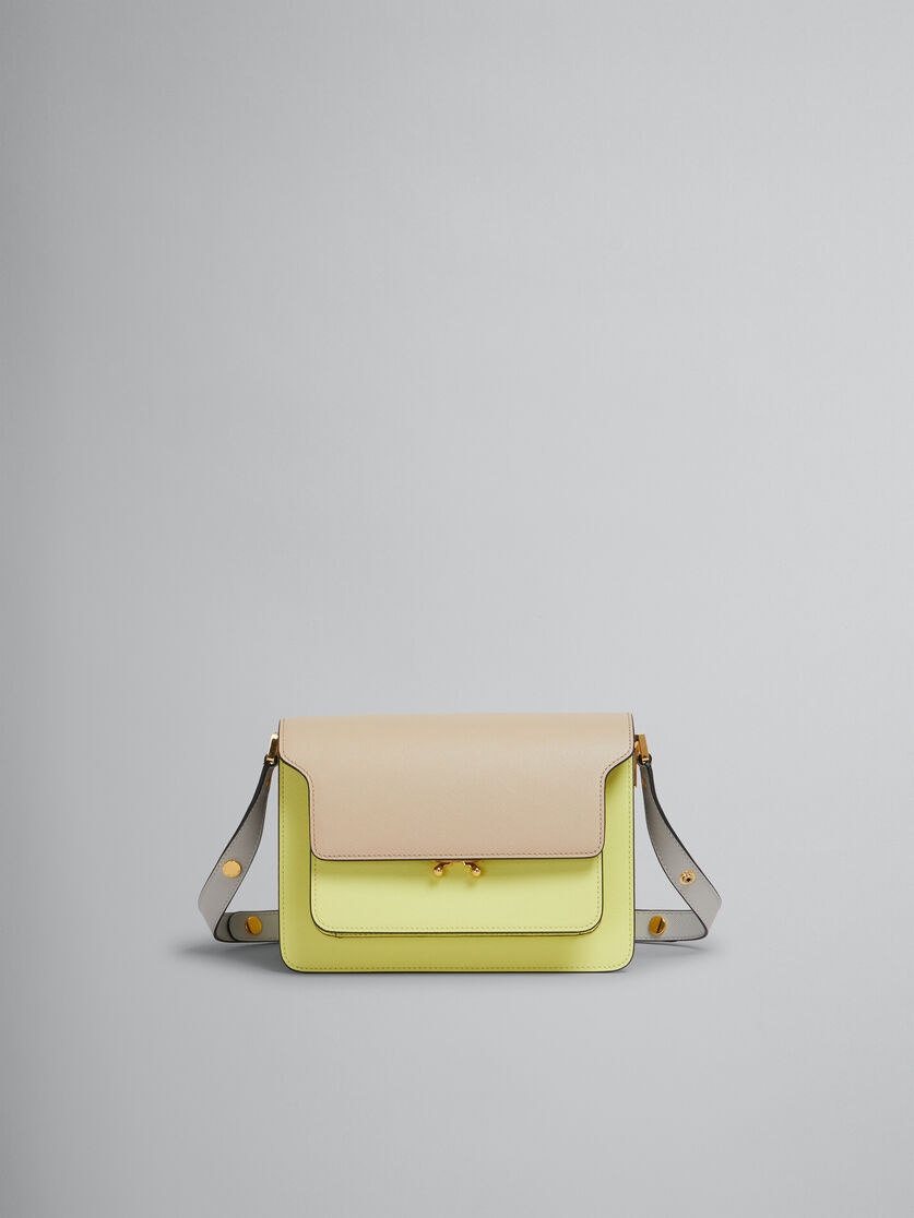 TAN YELLOW AND GREY SAFFIANO LEATHER MEDIUM TRUNK BAG - 1