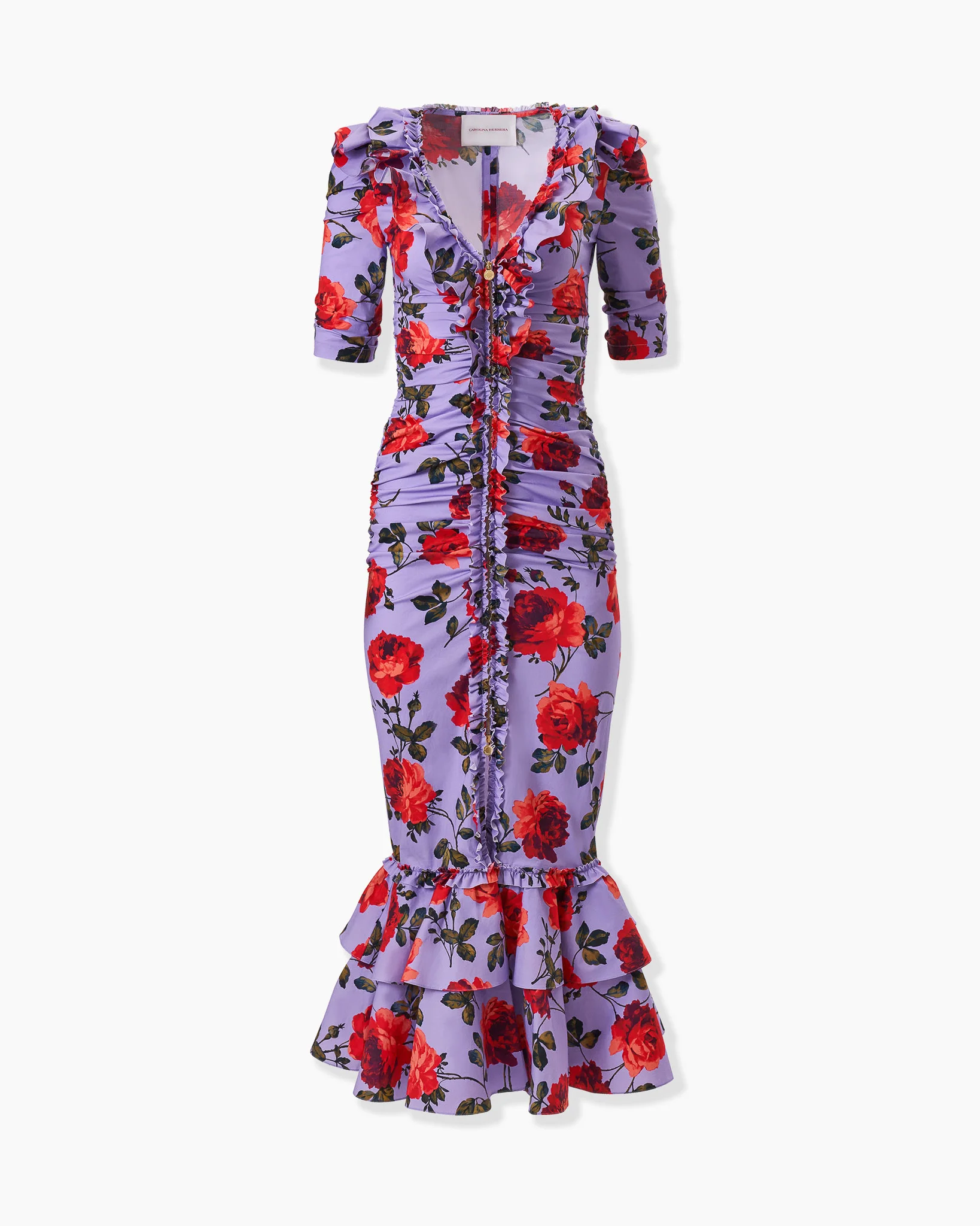 Rose-Print Ruched Midi Dress - 1