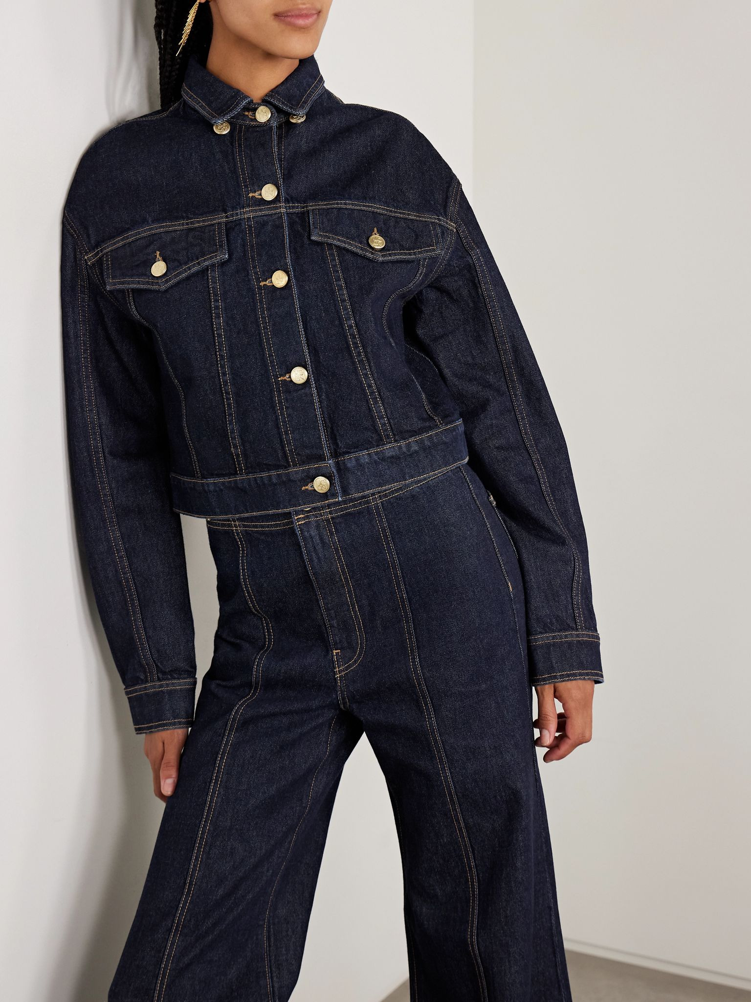 The Anais convertible cape-effect denim jacket Dark denim - 6