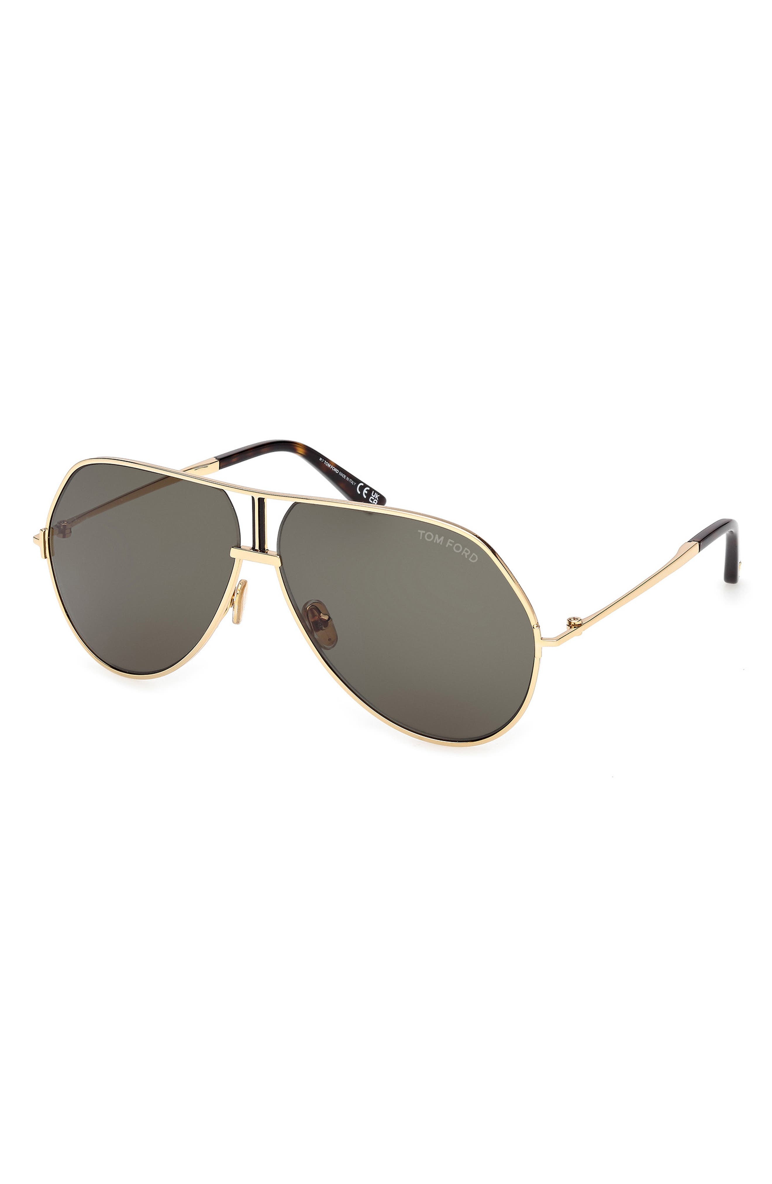 TOM FORD Rickie 63mm Oversize Navigator Sunglasses in Shiny Gold Dark Havana /Green at Nordstrom - 2