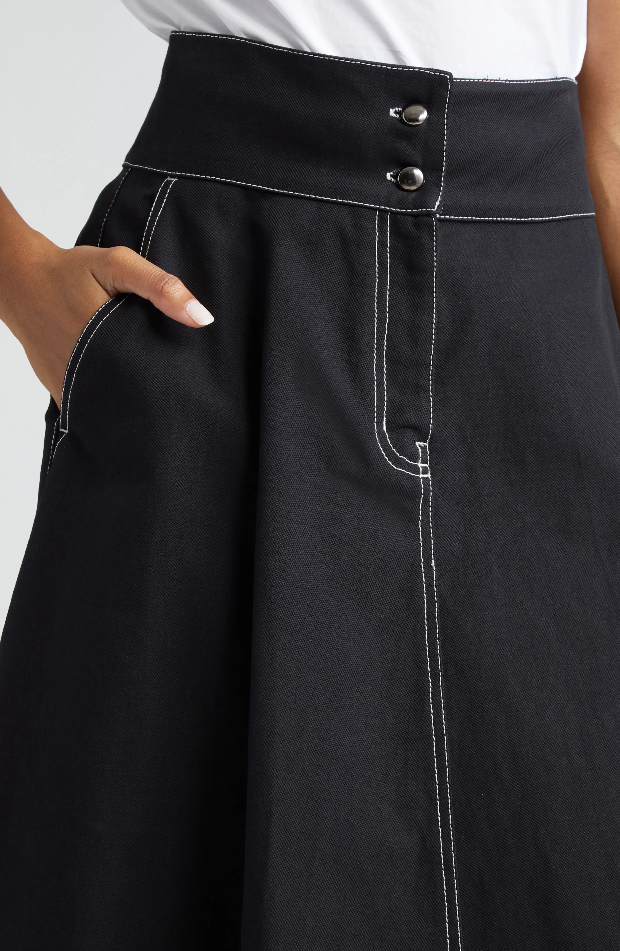 Cotton & Linen Canvas Midi Skirt - 4