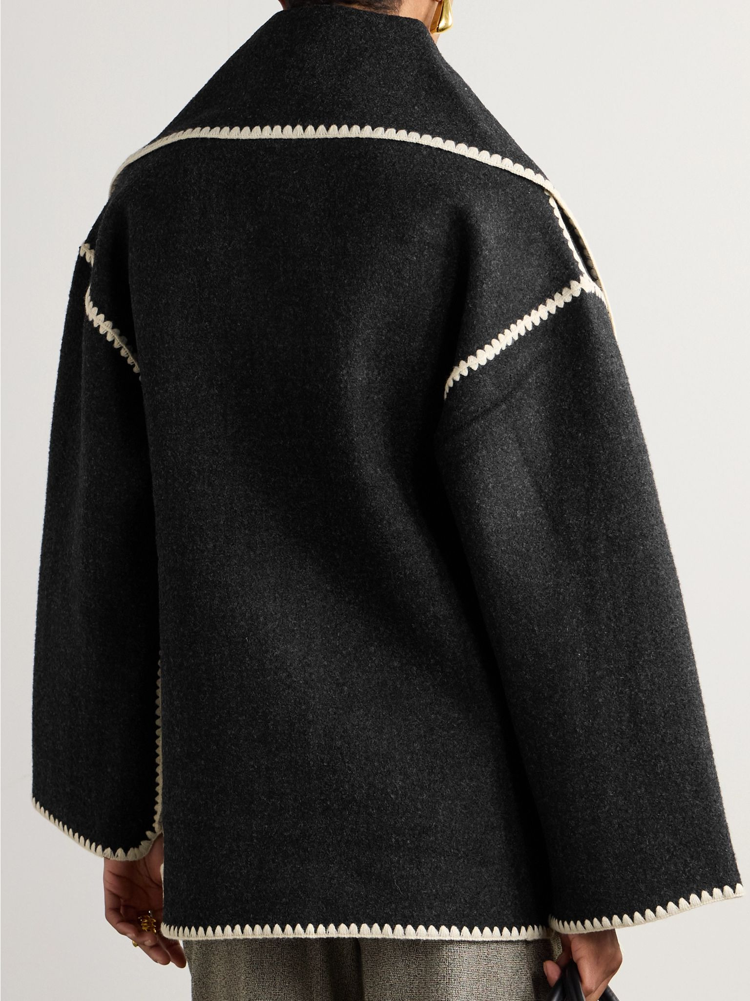 Draped fringed wool-blend jacket Dark gray - 4