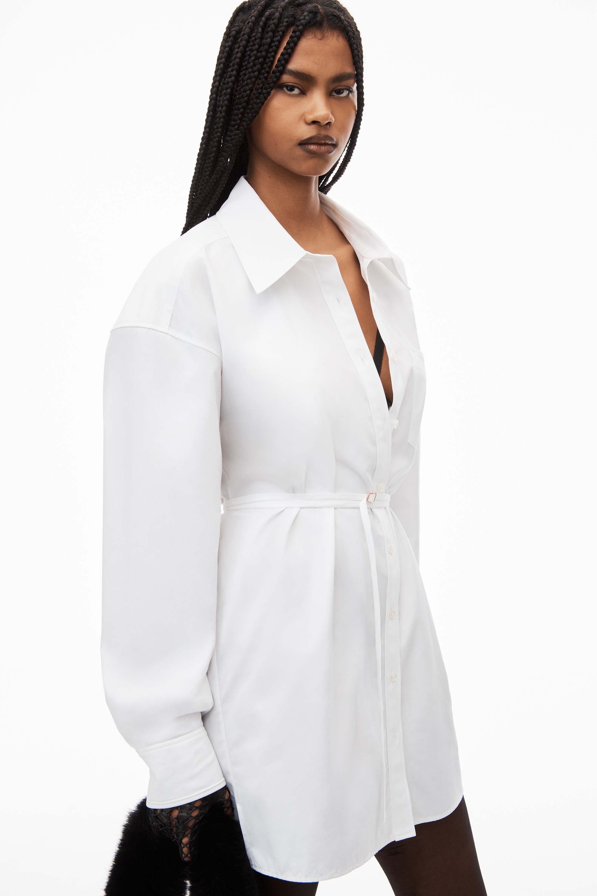 tie waist shirt dress in cotton - 3