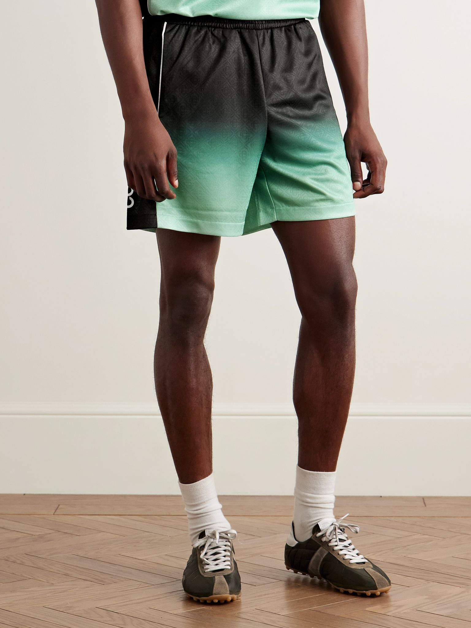 Straight-Leg Monogrammed Dégradé Jersey Shorts Green - 3
