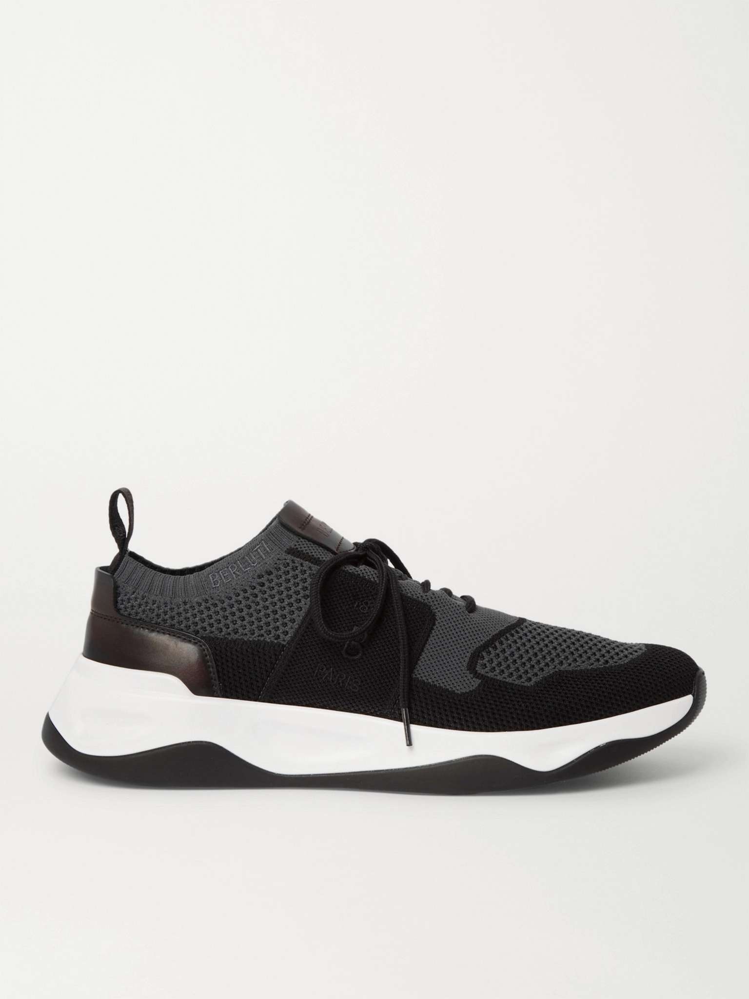 Shadow Leather-Trimmed Stretch-Knit Sneakers - 1