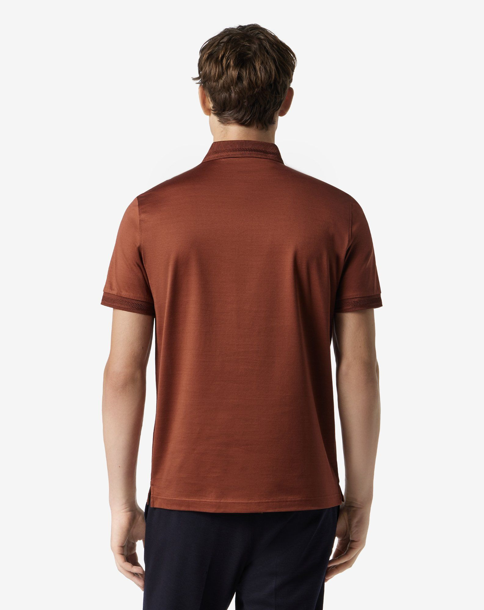 Tobacco brown button-up polo shirt in lisle cotton - 3