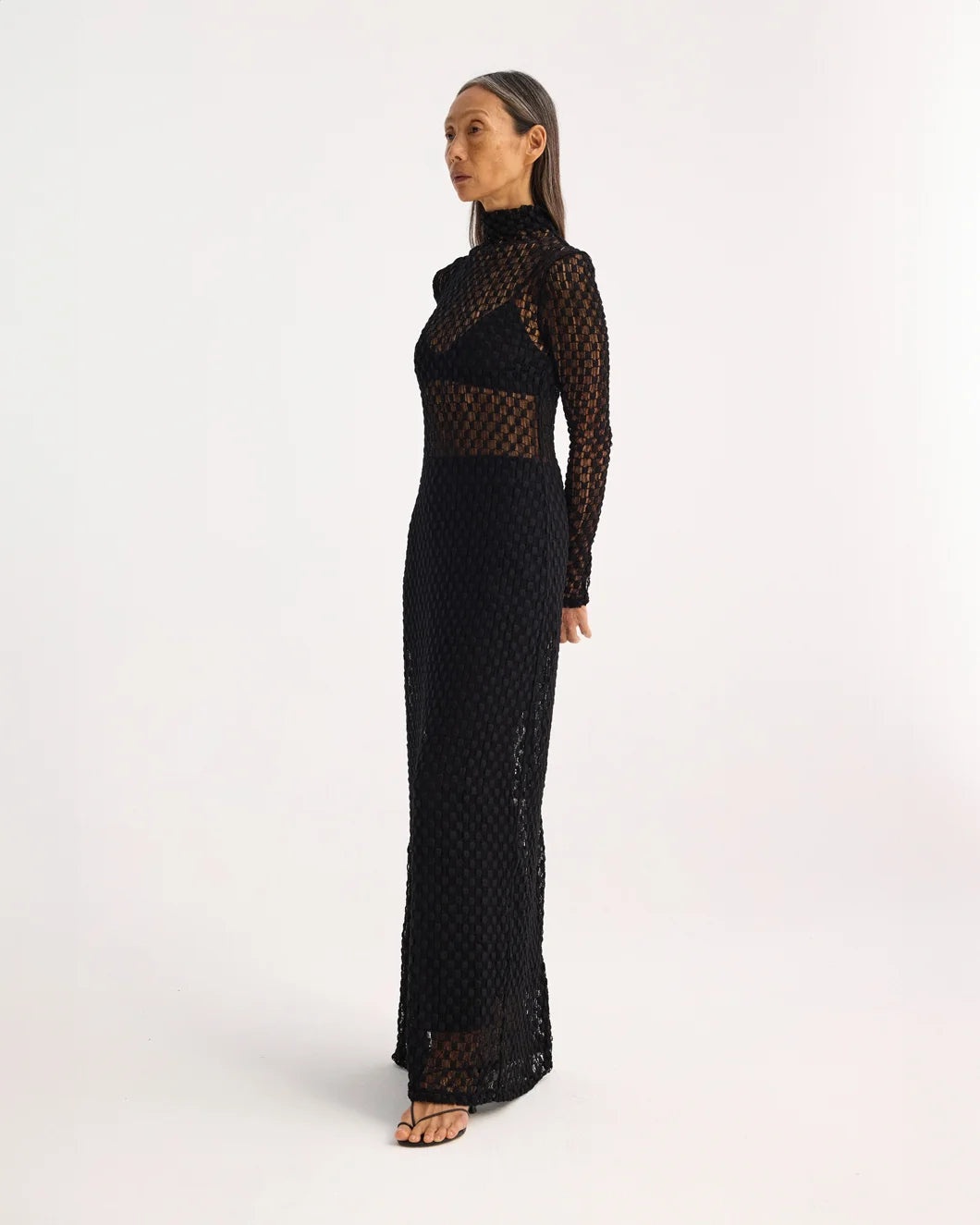 GEOMETRICAL LACE TURTLENECK DRESS - 3