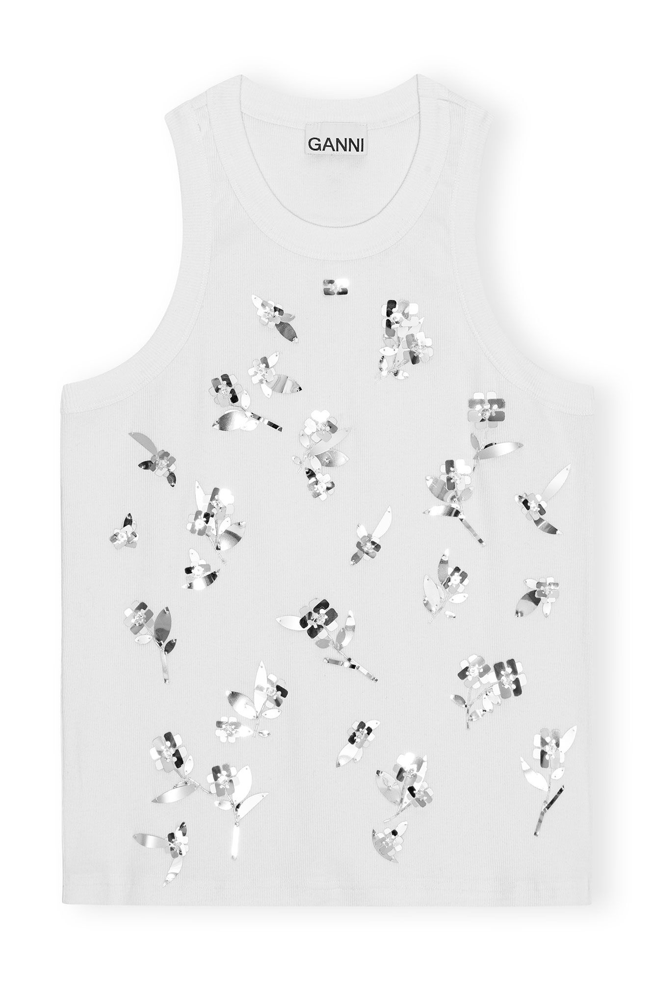 WHITE RIB JERSEY EMBELLISHED TANK TOP - 6