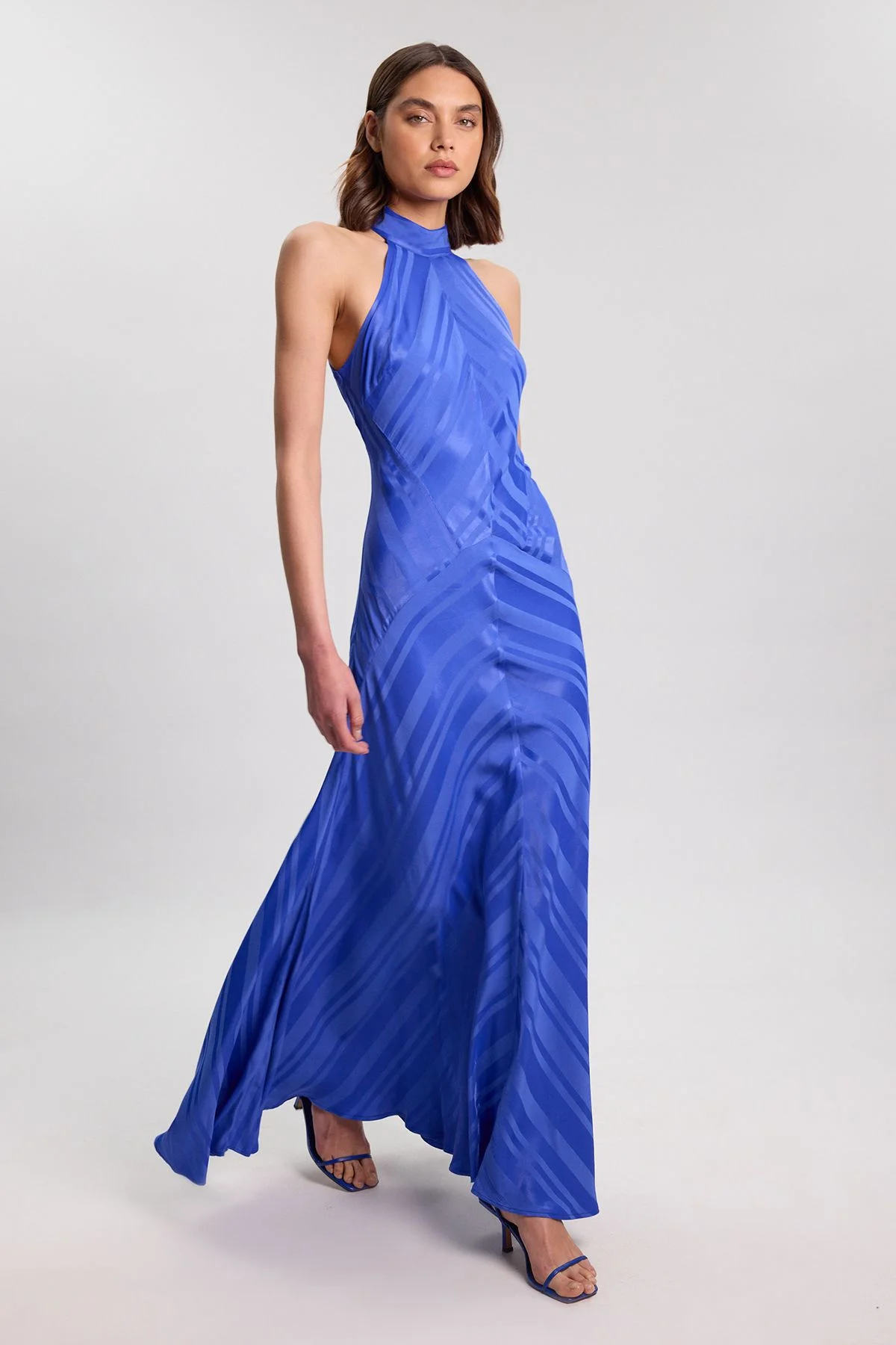 Stripe Fabric Detail Fluid Halter Maxi Dress - 1