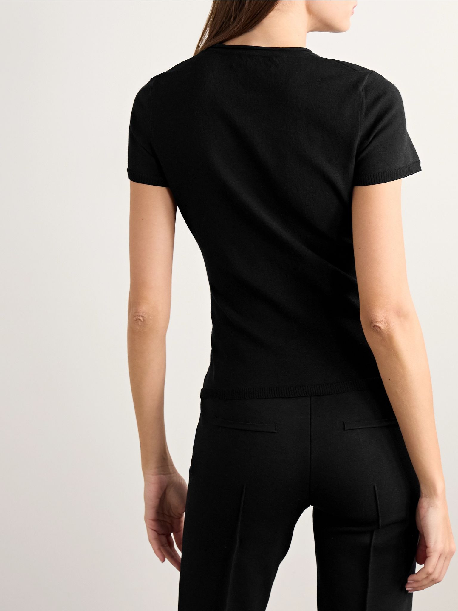 Nat cotton-blend jacquard-knit top Black - 4