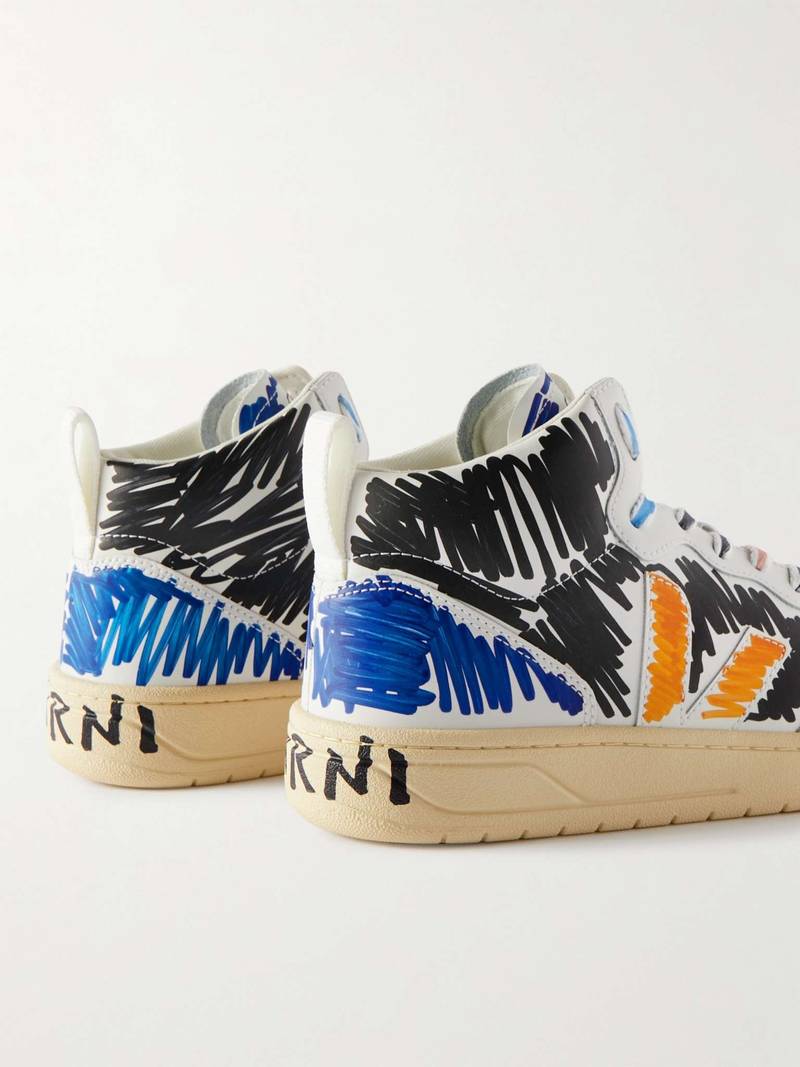 + Veja V15 Printed Leather High-Top Sneakers 5