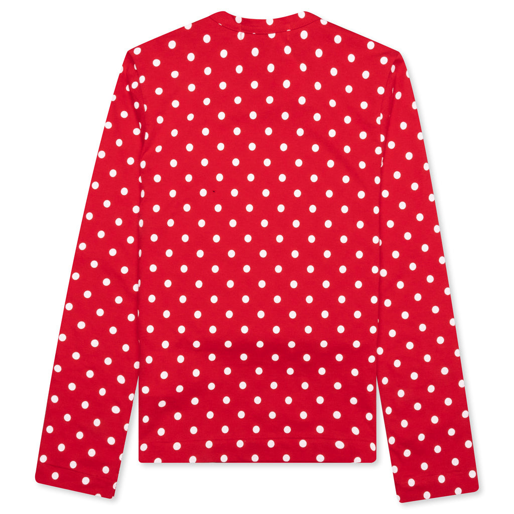 COMME DES GARCONS PLAY WOMEN'S POLKA DOT LONG SLEEVE T-SHIRT - RED - 2