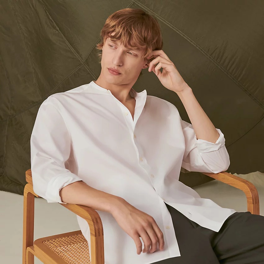 Collarless boxy fit shirt - 1