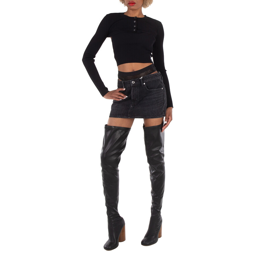 T by Alexander Wang Crystal Hotfix Mini Denim Skirt - 5