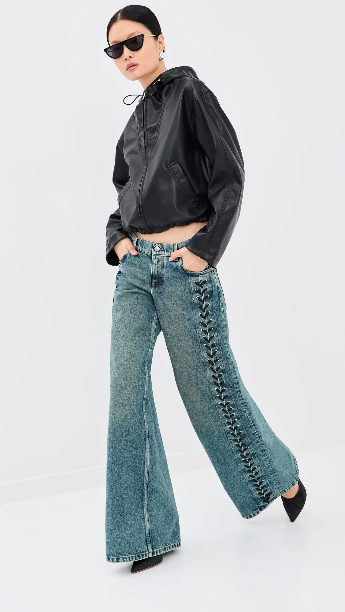 Laced Denim Wide Leg Jeans - 1