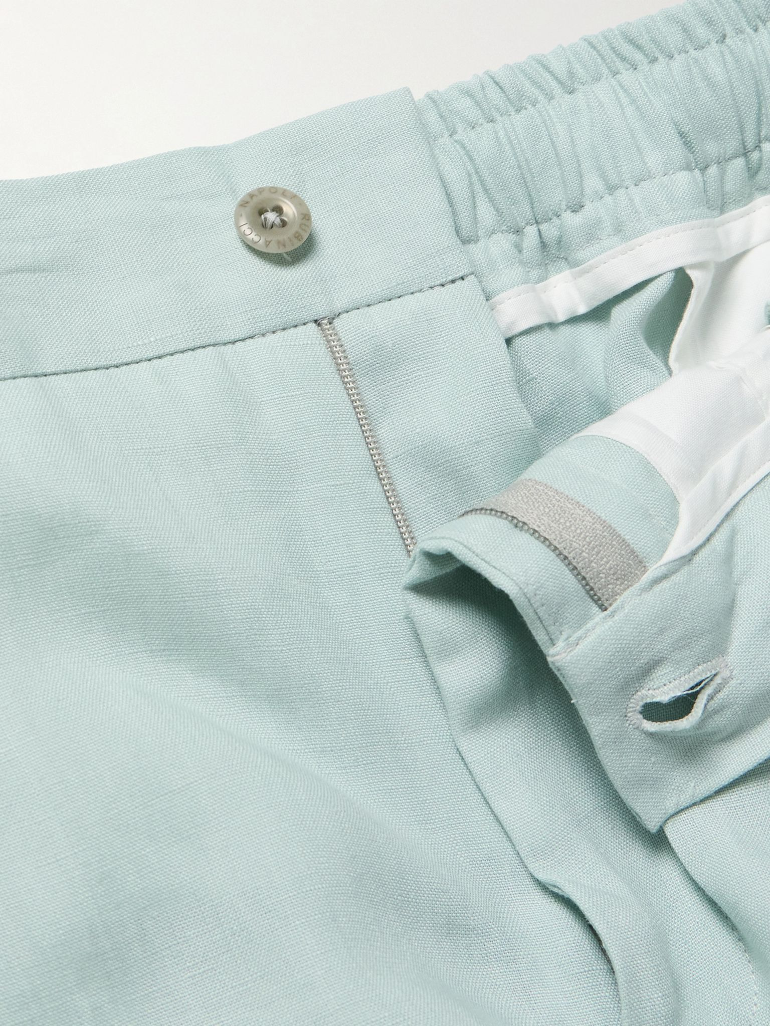Straight-Leg Linen Drawstring Trousers Blue - 5