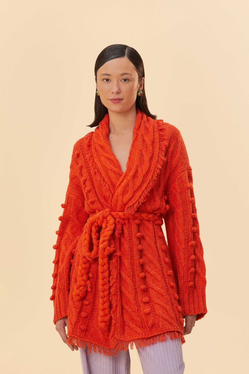 Orange Braided Knit Cardigan 1