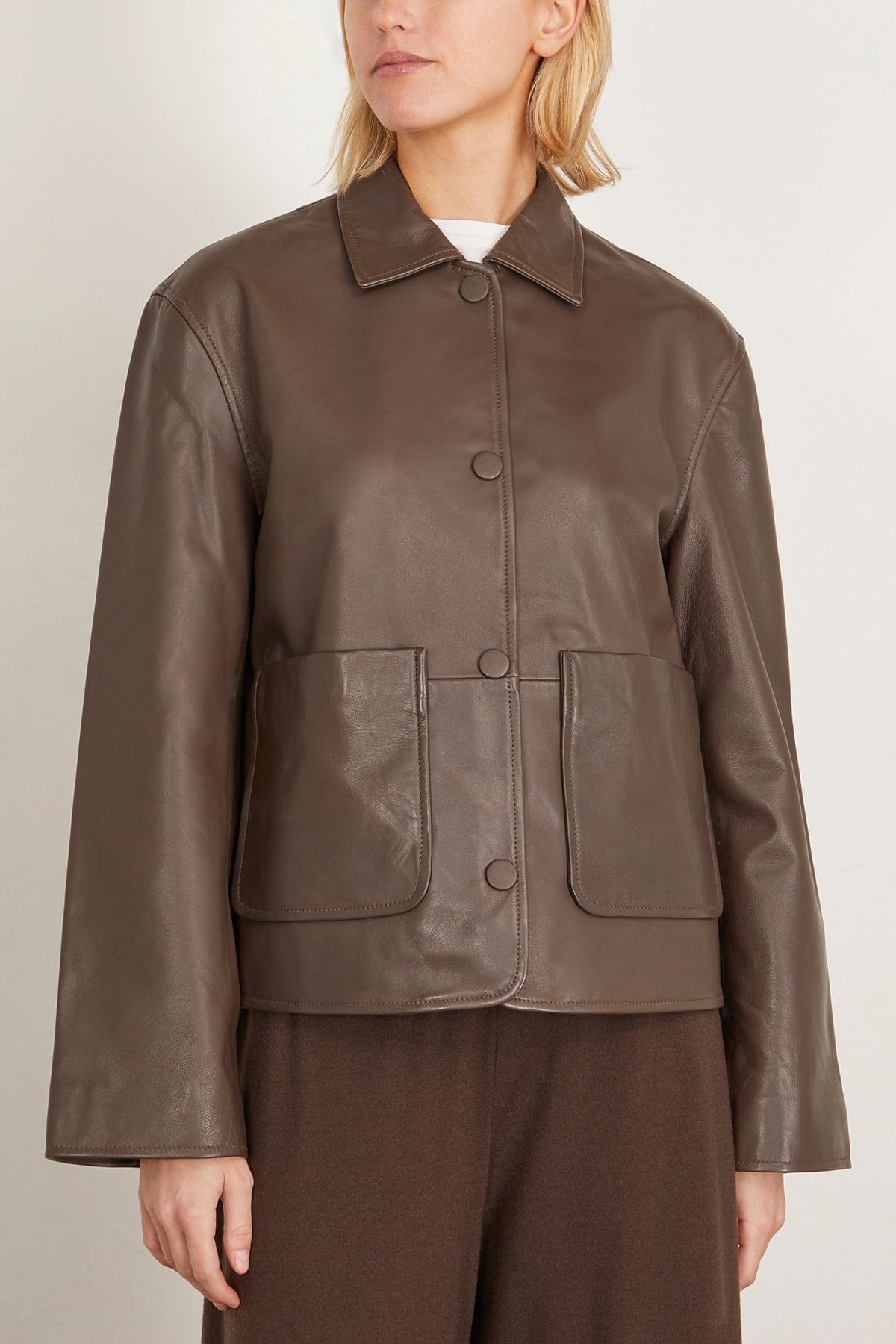 Leather Jacket With Patch Pockets in Earth - 3