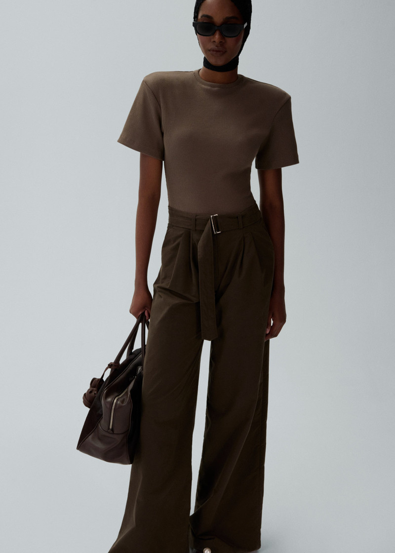 MAGDA BUTRYM Ribbed short sleeve bodysuit in beige outlook