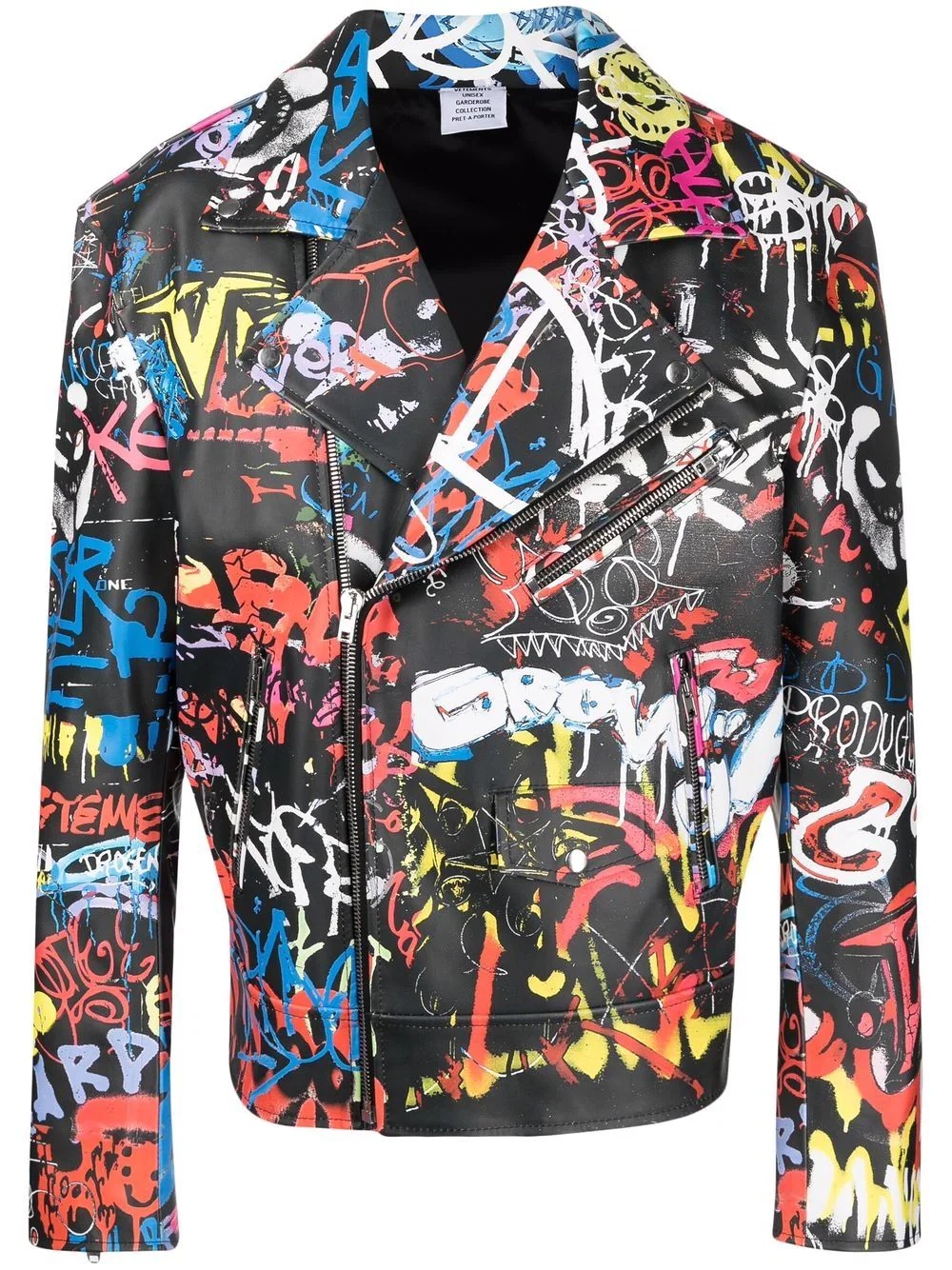 Graffiti-print leather biker jacket - 1