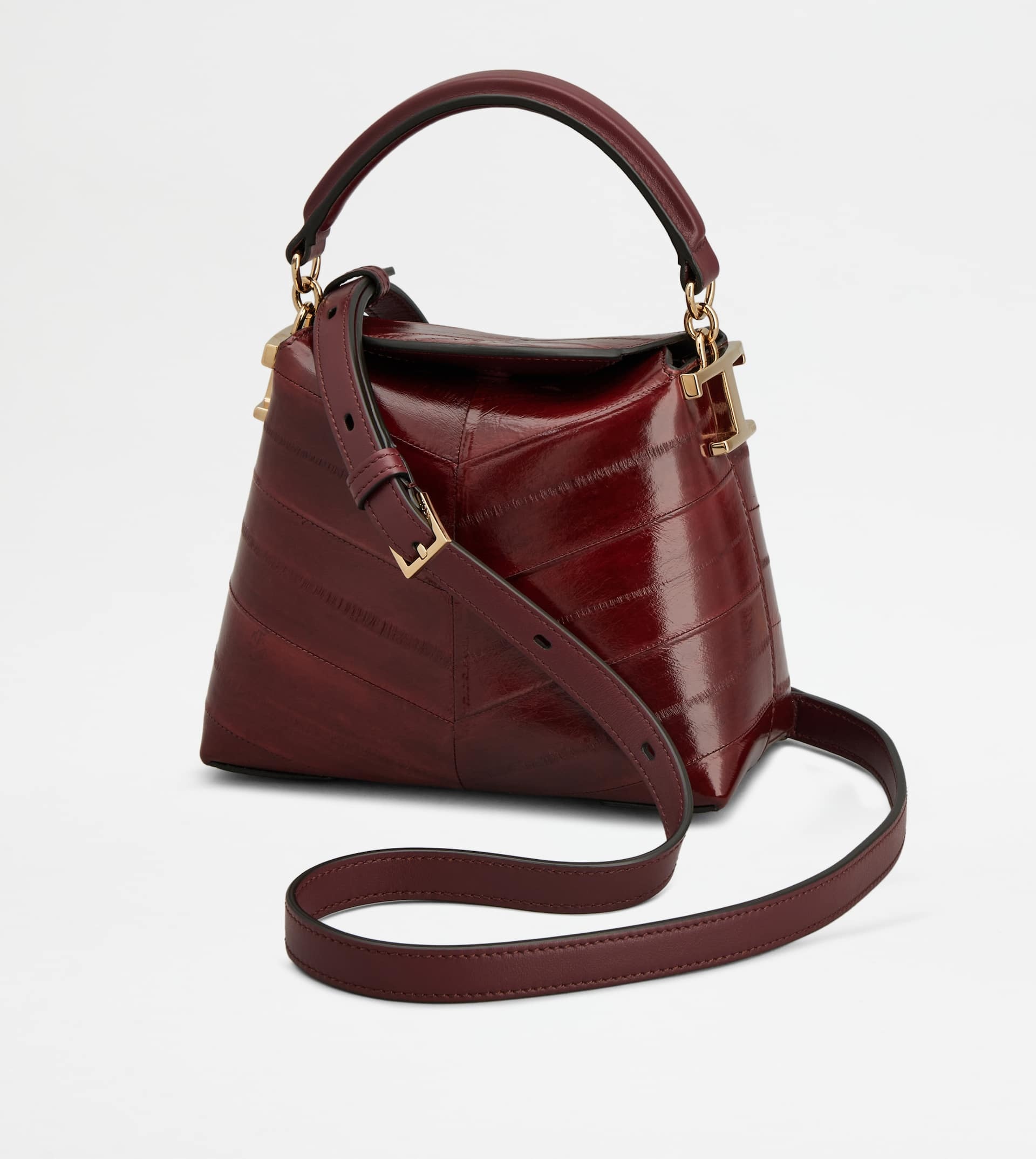 TOD'S T CASE TOTE MESSENGER BAG IN EEL LEATHER MICRO - BURGUNDY - 6